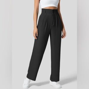 High Waisted Plicated Side Pocket Straight Leg Work Pants Size M